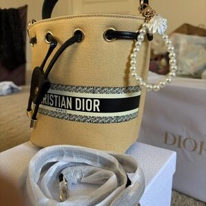 GWP Dior Beauty Tan Mini Bucket Bag with Pearl Handle